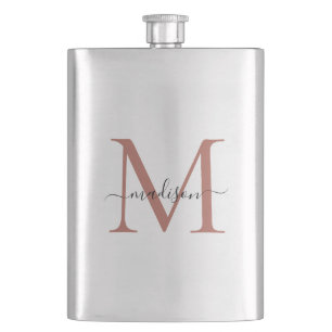 Flasque Simple moderne Rose or Monogramme Girl Script Nom