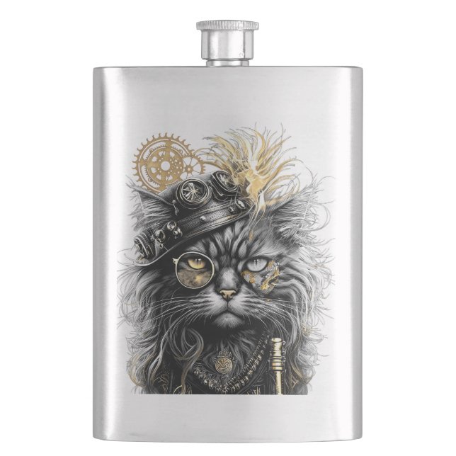 Flasque Spunky Paws Le Chat Steampunk Funky  (devant)