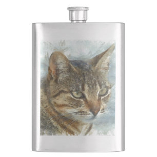 Flasque Stunning Tabby Cat Close Up Graphite Pencil Portra