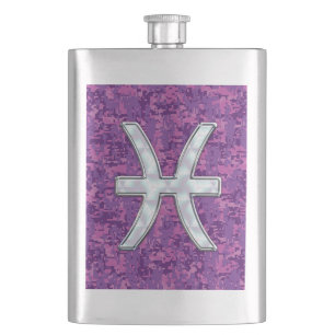 Flasque Symbole de Pisces Zodiac sur Fuchsia Digital Camo