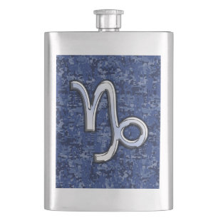 Flasque SYMBOLE Zodiaque Capricorne sur Camo numérique ble