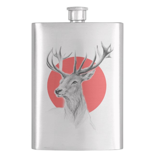 Flasque Tête de cerf Dessin de cerf Cercle rouge Art anima (devant)