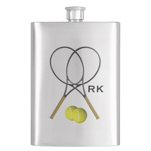 Flasque Thème de sport de tennis en double avec monogramme (devant)