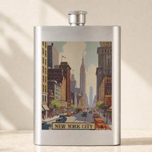 Flasque Thème rétro de voyage de style New York City vinta