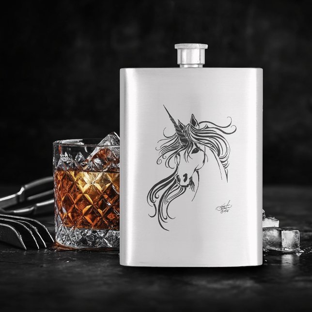 Flasque Unicorne d'encre noire tribale (Créateur téléchargé)