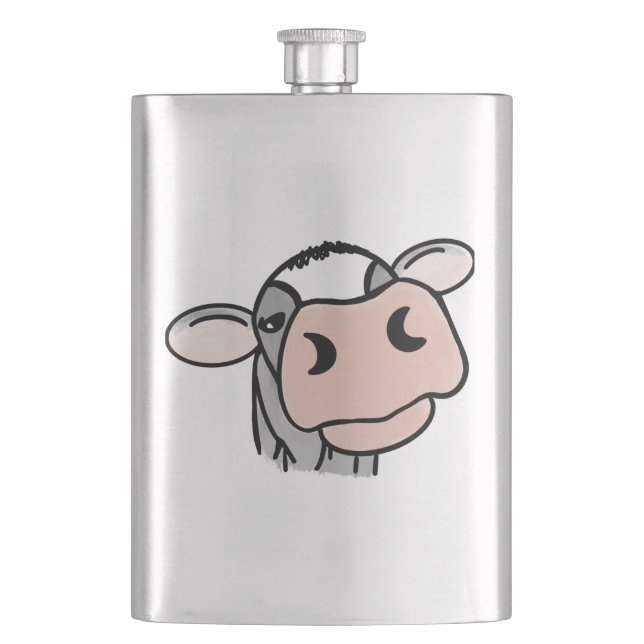Flasque vache de dessin animé noir blanc rose baiser gris  (devant)