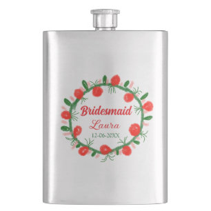 Flasque vert rouge fil cir ajouter nom bridesmaid année ca