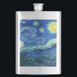 Flasque Vincent van Gogh la nuit étoilée<br><div class="desc">La célèbre peinture de Van Gogh, "La Nuit étoilée". Peinte durant son séjour à l'asile de Saint-Rémy dans les années 1880, Van Gogh représenta les collines ondoyantes et les cyprès qu'il voyait de sa fenêtre. Amélioré numériquement par PixDezines. Copyright © 2008-2016 PixDezines.com™ et PixDezines™ sur zazzle.com. Tous droits réservés.</div>