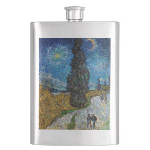 Flasque Vincent van Gogh - Route avec cyprès et étoile