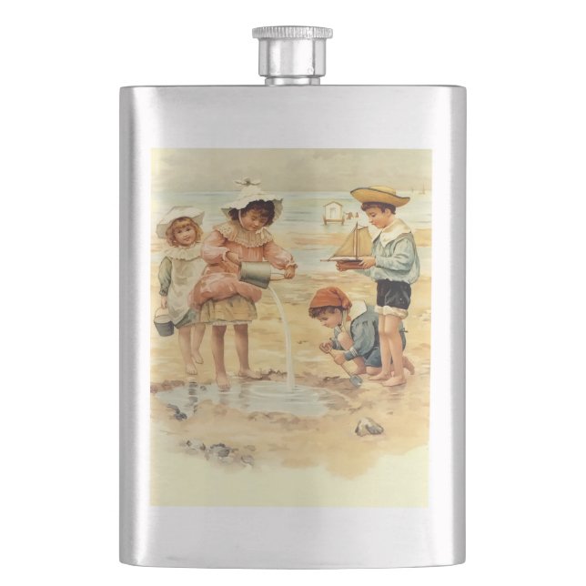 Flasque Vintage Antique Beach Boy Girl Enfants Art (devant)