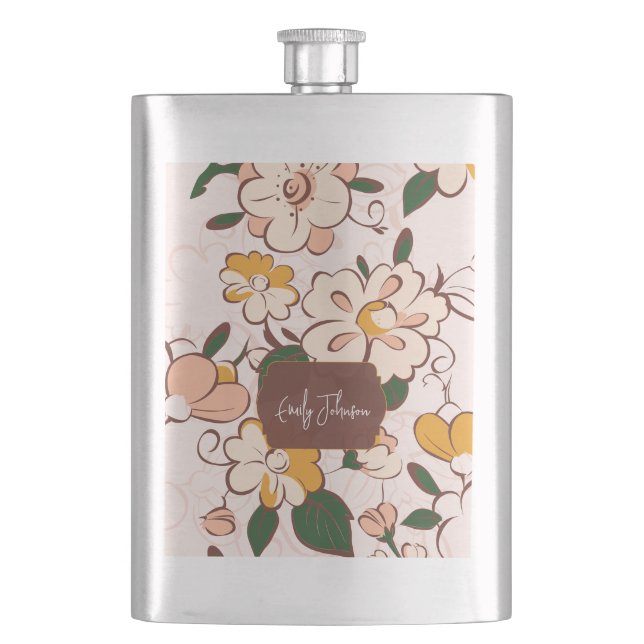 Flasque Vintage Floral Pattern Custom Name (devant)
