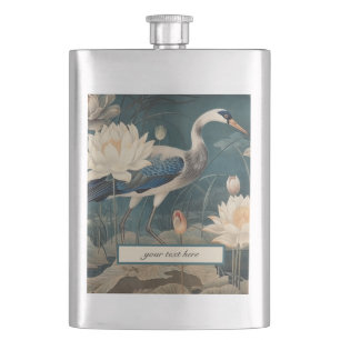 Flasque Vintage grue bleu botanique personnalisable