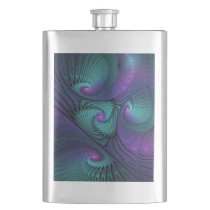 Flasque Violet Rencontre Turquoise Moderne Art Fractal Abs