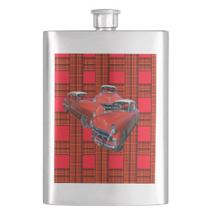 Flasque Voitures Classiques Tartan Rouge Et Blanc Vintage,