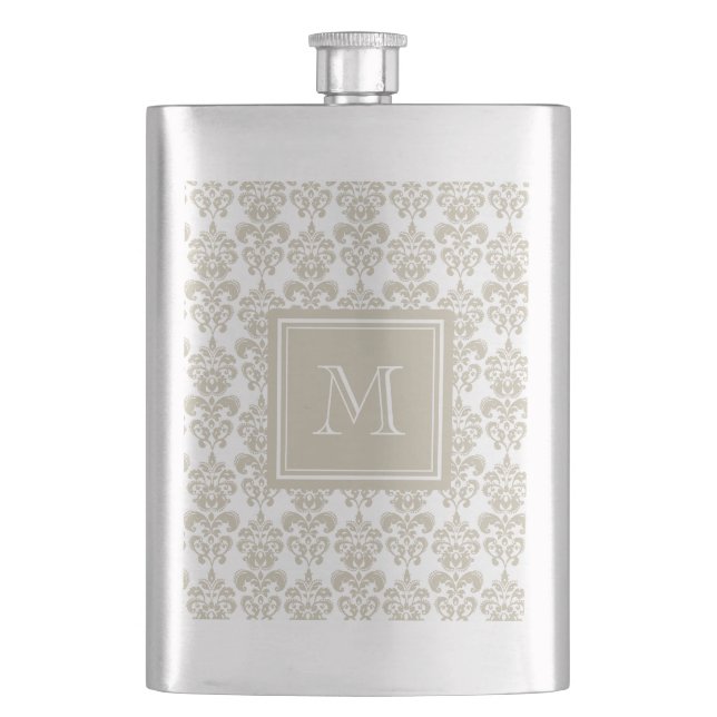 Flasque Votre monogramme, motif beige 2 de damassé (devant)