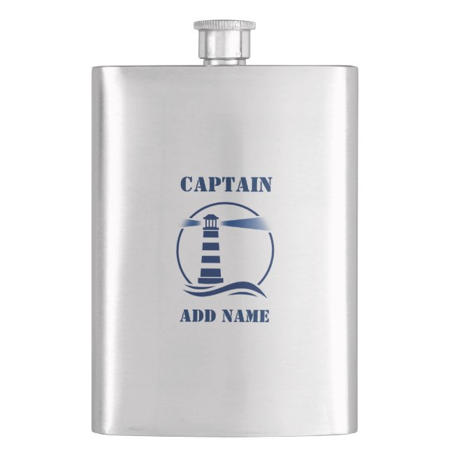 Flasque Votre nom Captain Flask Custom Lighthouse Navy (devant)