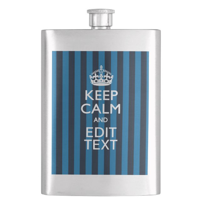 Flasque Votre texte sur Garder Calme Bleu Stripes (devant)