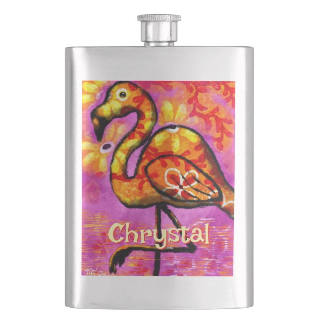 Flasque Whimsical Abstrait Flamant rose Bird Personnalisé (devant)