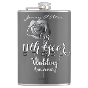 Flasques 11e anniversaire du Mariage w Rose en acier