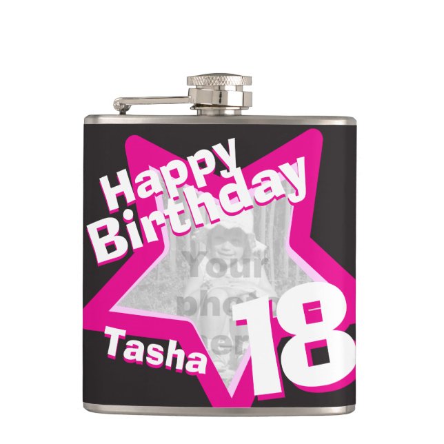 Flasques 18e anniversaire star photo filles hip flask (Devant)
