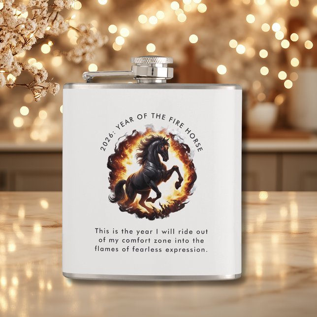 Flasques 2026 Year of the Fire Horse Motivational Quote (2026 Year of the Fire Horse Motivational Quote Chinese New Year Flask)