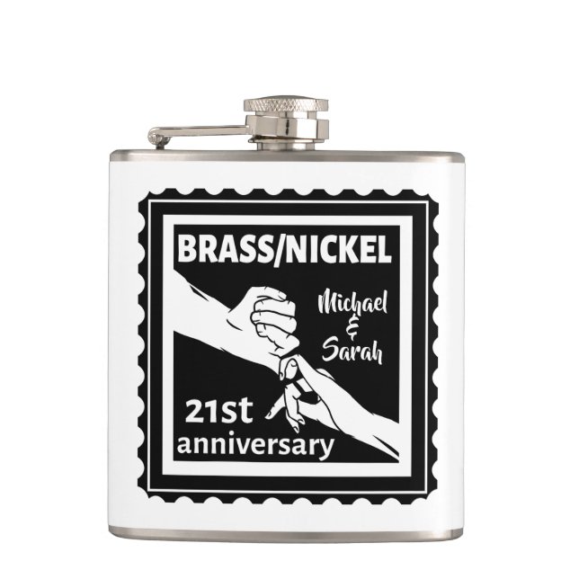 Flasques 21e anniversaire mariage laiton nickel traditionne (Devant)