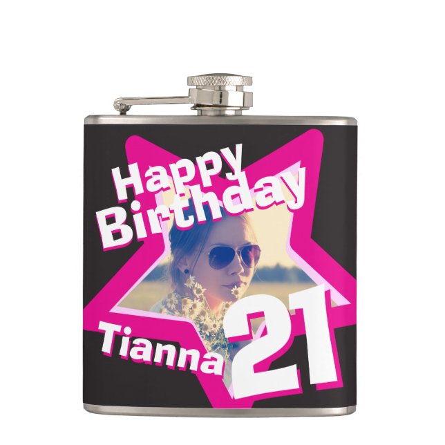 Flasques 21e anniversaire star photo filles hip flask (Devant)
