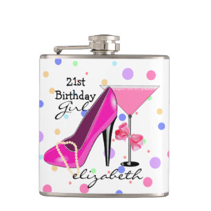 Flasques 21ème Talon haut de rose de fille d'anniversaire