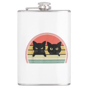 Flasques 2 Chats noirs Pékin Vintage Retro Chat Animal Love