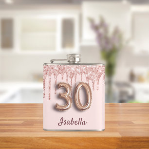 Flasques 30e anniversaire rose or rose amis gouttes