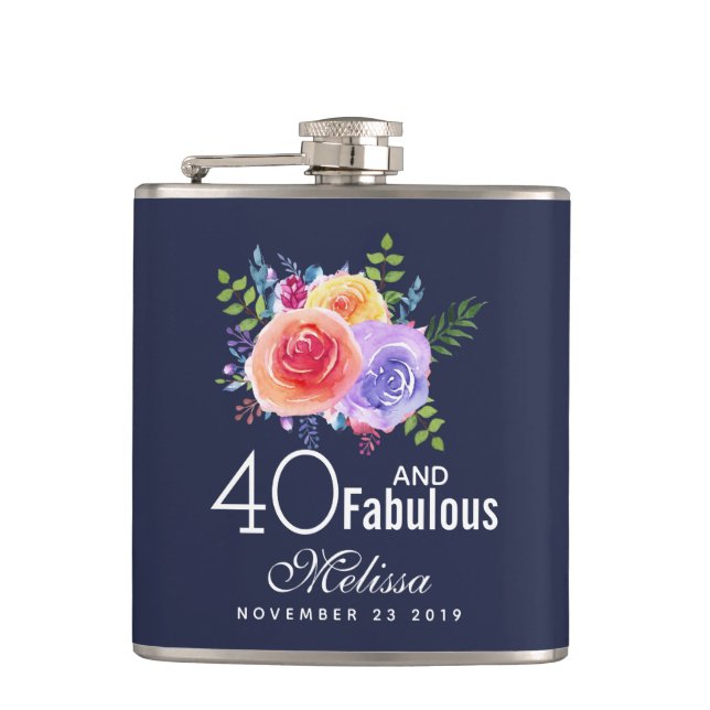 Flasques 40 et texte fabuleux - Aquarelle Floral Anniversai (Devant)
