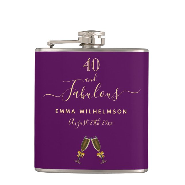 Flasques 40 fabuleux anniversaire violet photo monogramme (Devant)