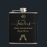 Flasques 40 fabulous birthday black monogram photo friends<br><div class="desc">Simple, fun et élégant 40e jour de la Birthday vend pour a woman from best friend(s) family or coworkers. A classic chic black background with two champagne glasses, flutes as decor. With the text: 40 and fabulous. Personalize and add a name and a date. Golden colored letters. The word Fabulous...</div>
