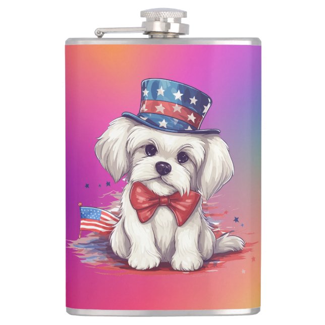 Flasques 4 juillet Blanc Mignon Chien-43568 (Devant)