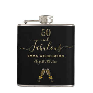 Flasques 50 fabuleux anniversaire noir or amis monogramme