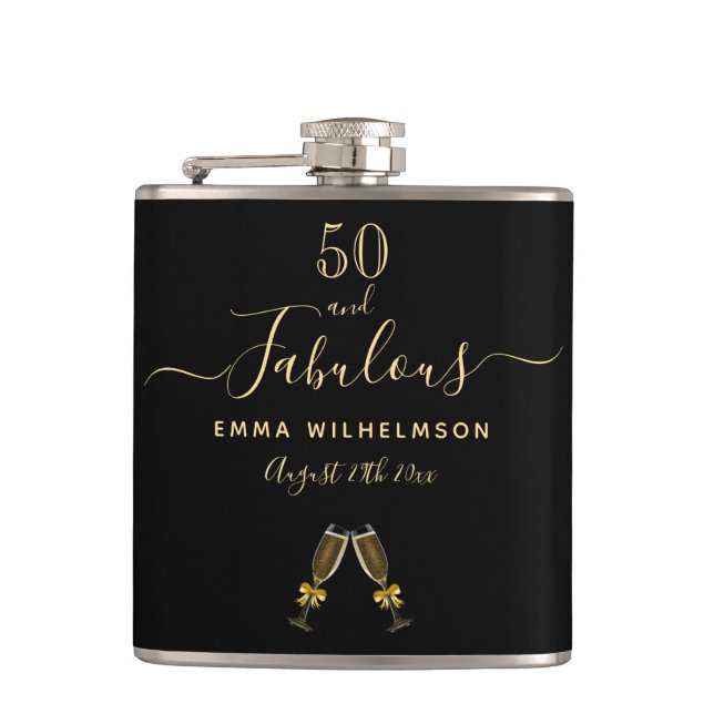 Flasques 50 fabuleux anniversaire noir or amis monogramme (Devant)