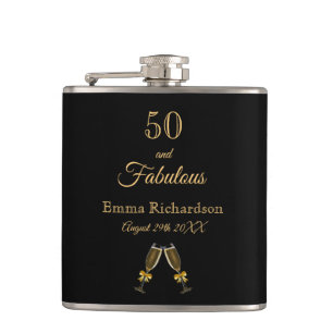 Flasques 50 fabuleux anniversaire noir or monogramme