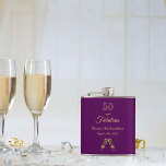 Flasques 50 fabulous birthday purple gold monogram<br><div class="desc">Simple and elegant 50th birthday gift for a woman.  A feminine deep purple background with two champagne glasses,  flutes as decor. With the text: 50 and fabulous. Personalize and add a name and a date.  Golden colored letters.</div>