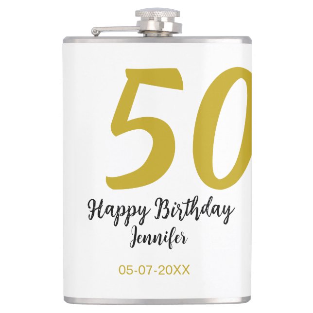 Flasques 50e anniversaire ajouter nom date année noire modè (Devant)