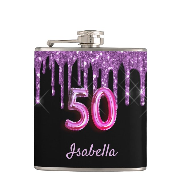 Flasques 50e anniversaire noir violet parties scintillant m (Devant)