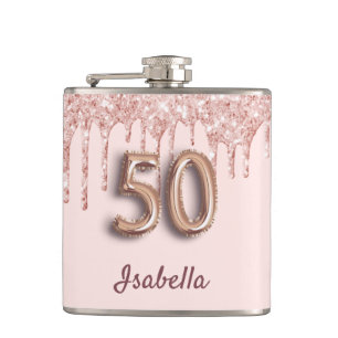 Flasques 50e anniversaire rose d'or blush amis