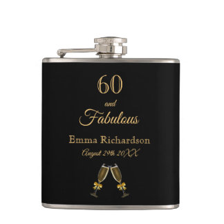 Flasques 60 fabuleux anniversaire noir or chic monogramme