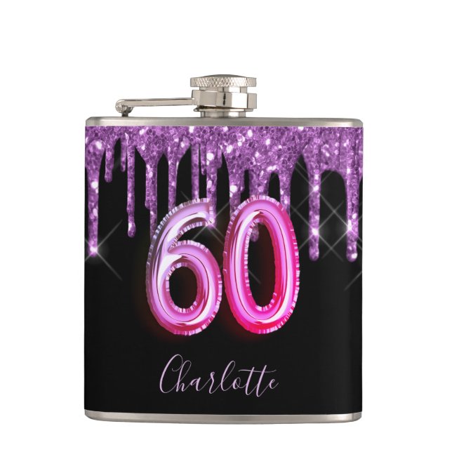 Flasques 60e anniversaire noir violet parties scintillant d (Devant)