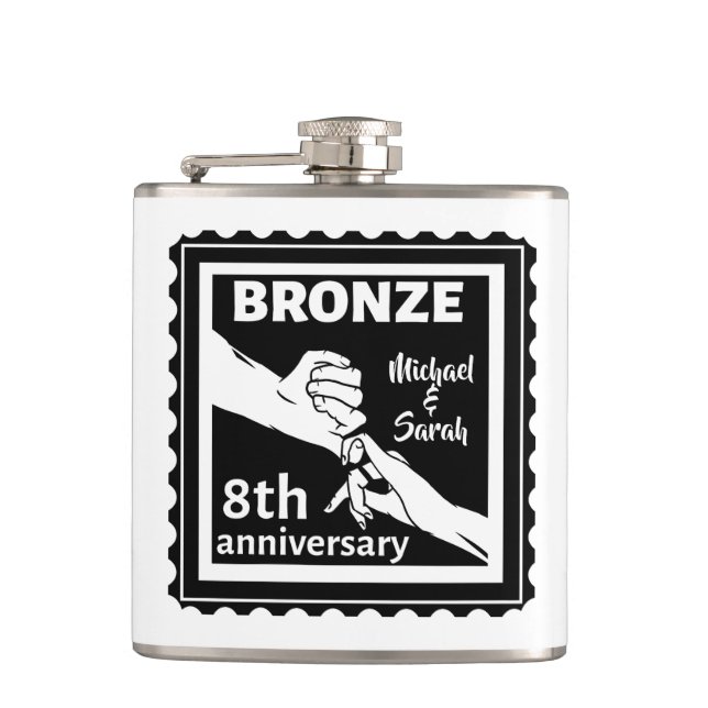 Flasques 8e anniversaire mariage cadeau traditionnel bronze (Devant)