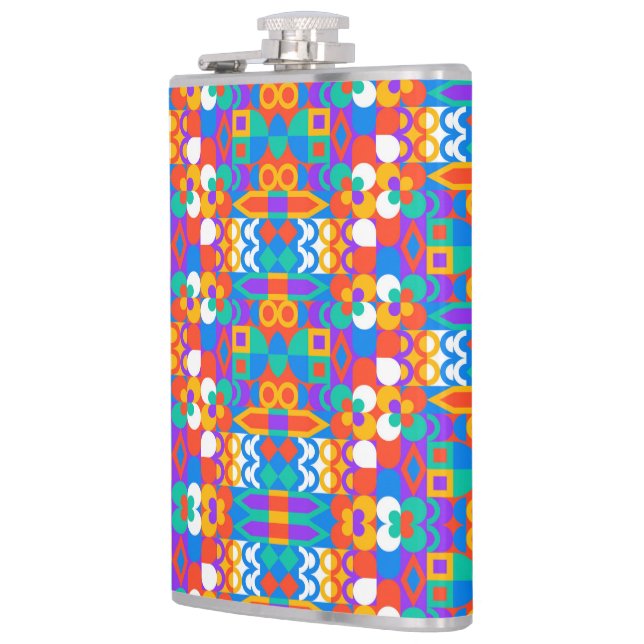 Flasques A vibrant flask featuring a colorful geometric  (Gauche)