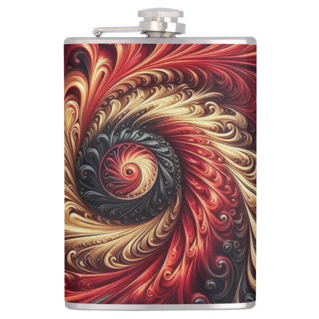 Flasques Abstrait Moderne Tourbillonnant Rouge, Noir et Or (Devant)