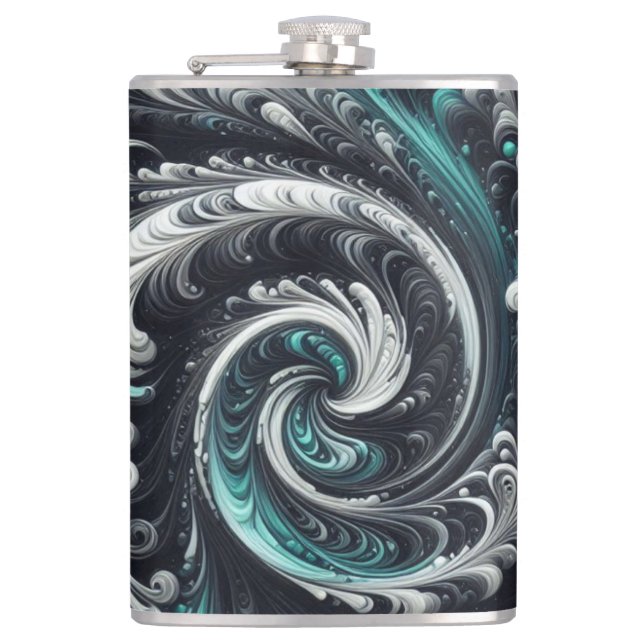 Flasques Abstrait Moderne Tourbillonnant Vert, Argent et No (Devant)