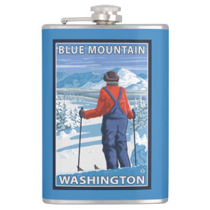 Flasques Admirer de skieur - montagne bleue, Washington