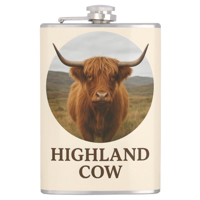 Flasques Affiche de portrait de vache des Highlands avec "V (Devant)
