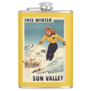 Flasques affiche de sourire et de ski de femme